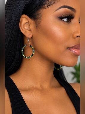 Elegant Jamaican Beaded Hoop Earrings